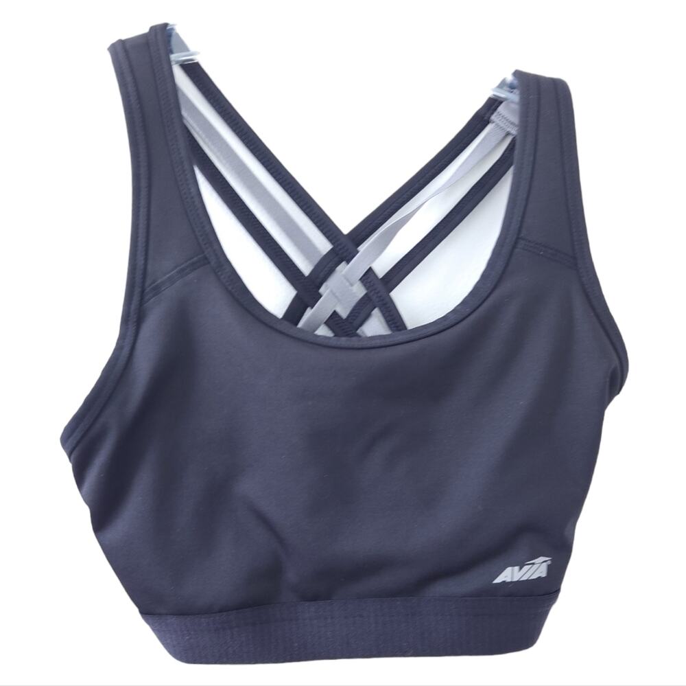 Avia Sports Bra Medium 8-10 Black Strappy Back Athletic Bra Activewear Wireless